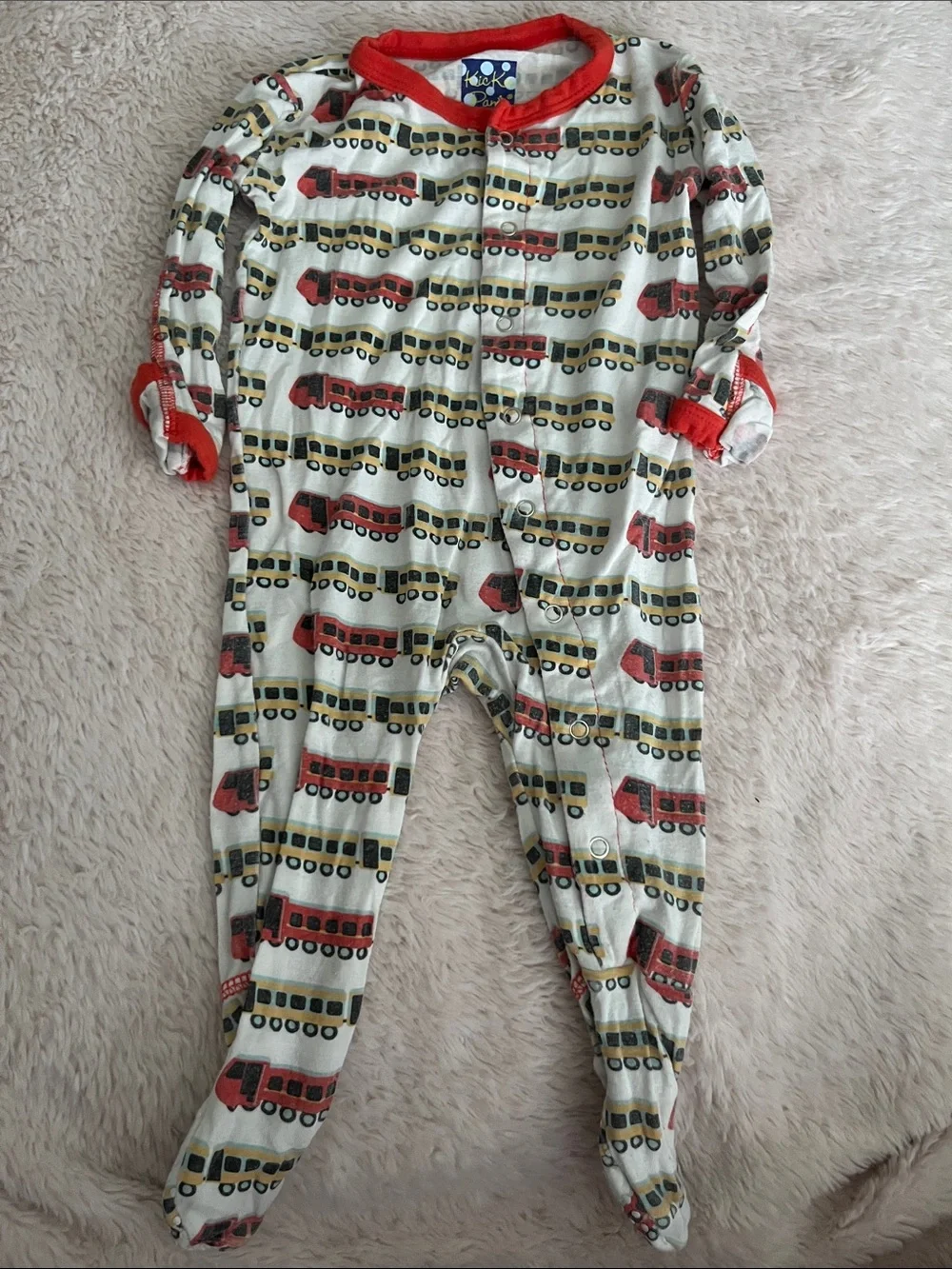Kickee Pants Cream Footed One-Piece with Red Truck Print